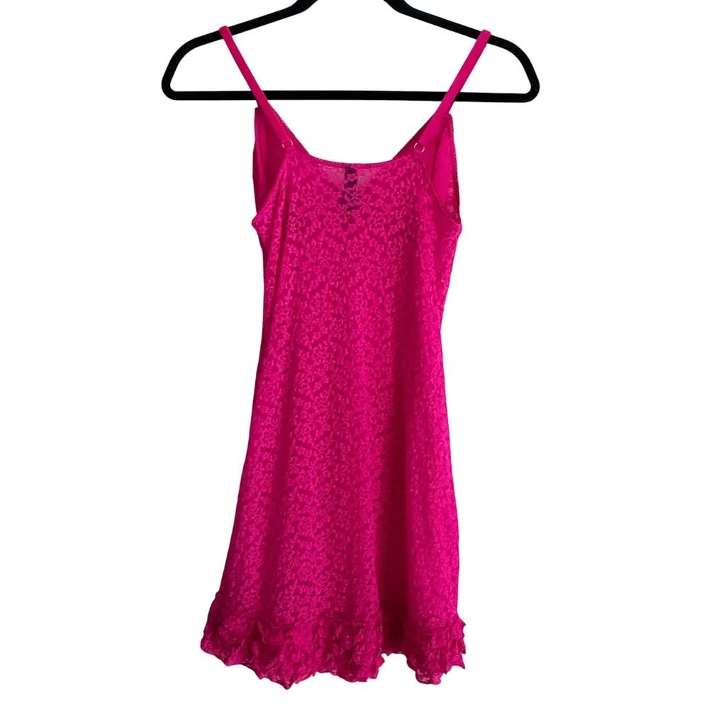 Victoria's Secret Sexy Little Things Women L Pink Nylon Lace Ruffle Chemise Slip